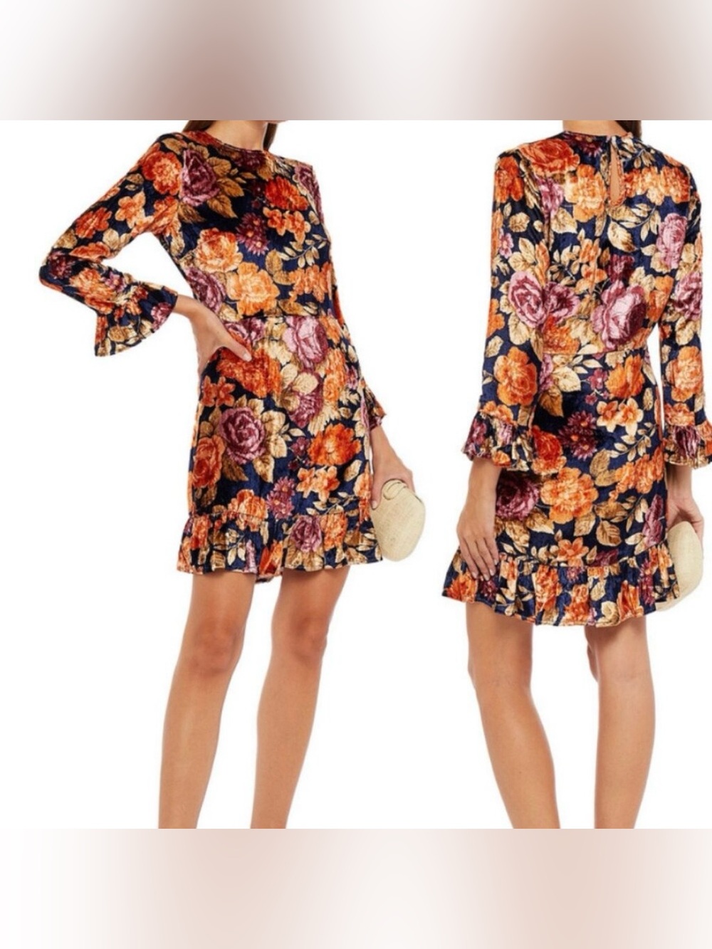 Antik Batik Camino Floral-Print Velvet Mini Dress - Size S